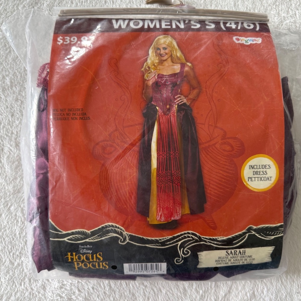 Disguise Hocus Pocus Sarah Sanderson Costume Size S 4-6 Purple Deluxe Dress
